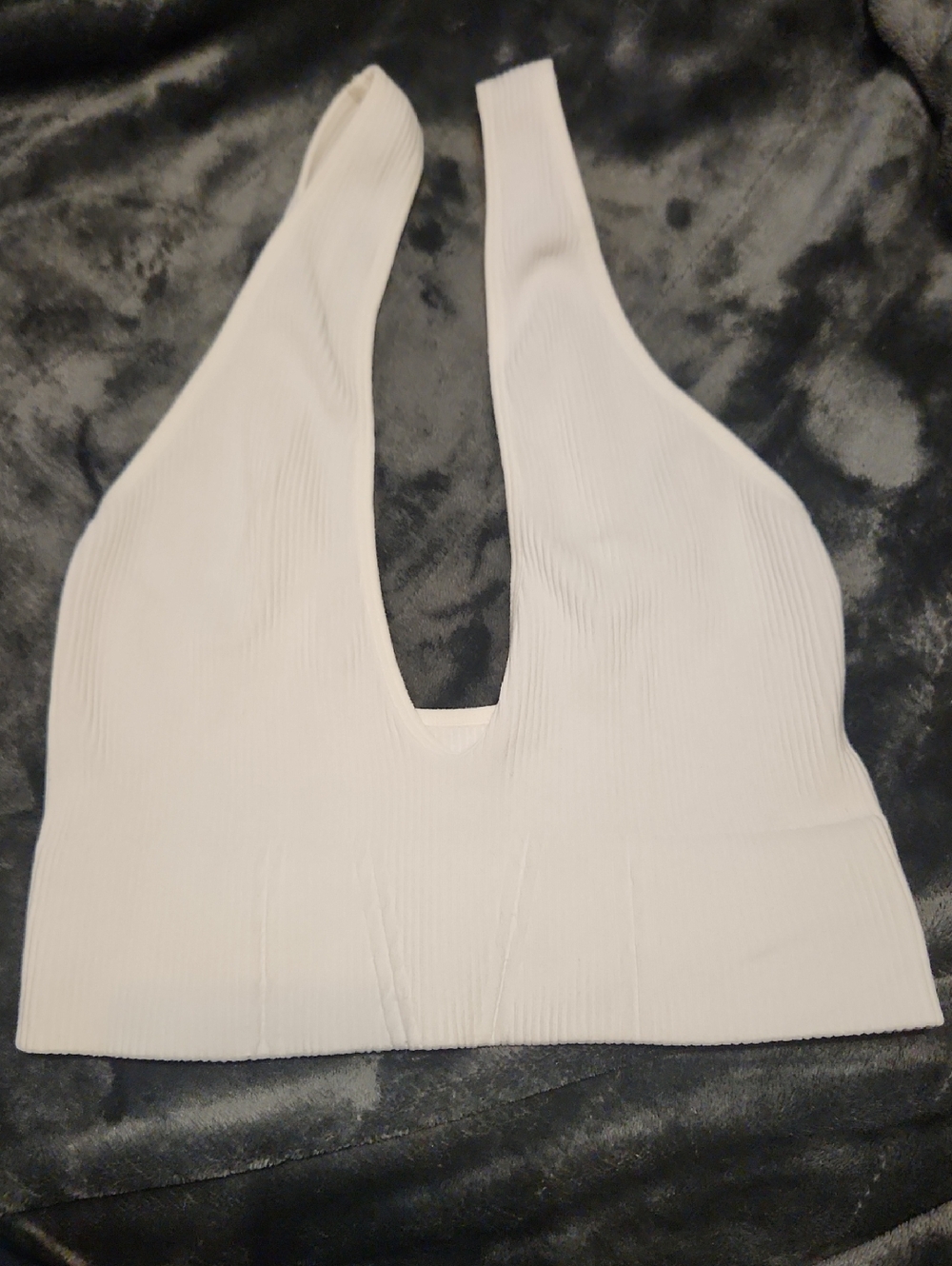 Seamless Ribbed Halter Bralette in White